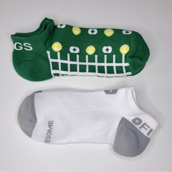 FIGS New 2 Ankle Socks Medium WHEN ITS LIVES ON THE LINE Tennis Ball Green - Picture 1 of 4